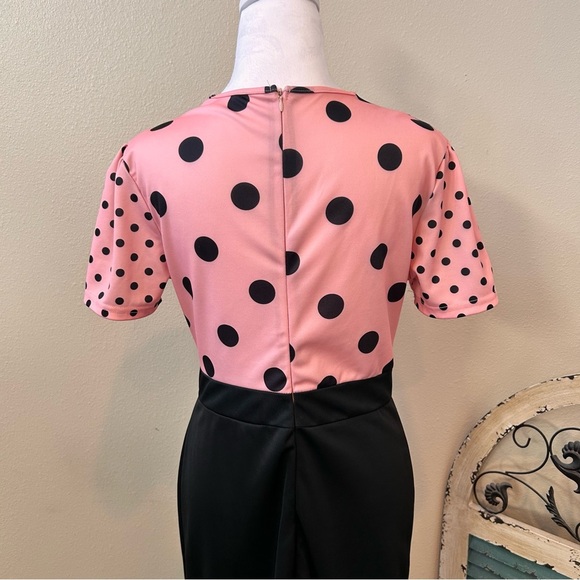 50s Retro Office Siren Pink Polka Dot with Black Mermaid bottom 8/10 - Picture 8 of 12